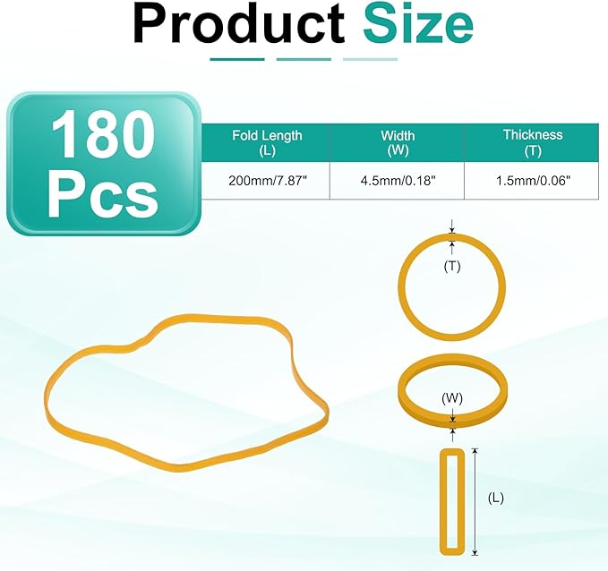 uxcell 180Pcs Rubber Bands, 7.87 x 0.18 Inch Elastic Stretchable Rubber Bands Home Office Supplies for File Folders Little Boxes Securing Trash Can, Yellow