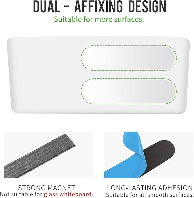 loukin Magnetic and Adhesive Marker Holder, Dry Erase Accessory Tray, Magnetic Storage Organizer for Whiteboard, Glass or Refrigerators (White)