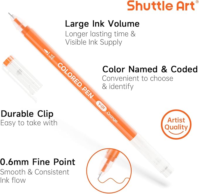 Shuttle Art 30 Colors Cute Journal Pens 0.6mm Fine Point Colored Gel Pens for Black Paper Adult Coloring Writing Drawing Journaling Note Taking School Office Home