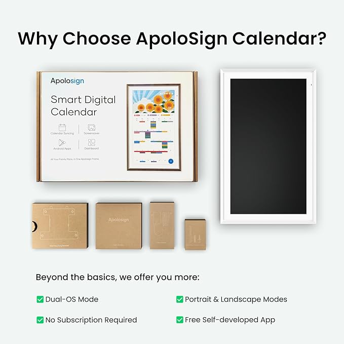 ApoloSign Digital Calendar: Electronic Calendar, Smart Touchscreen Interactive Display for Chore Chart, Family Schedules Planner, Supports All Apps via Google Play (White, 21.5-inch)