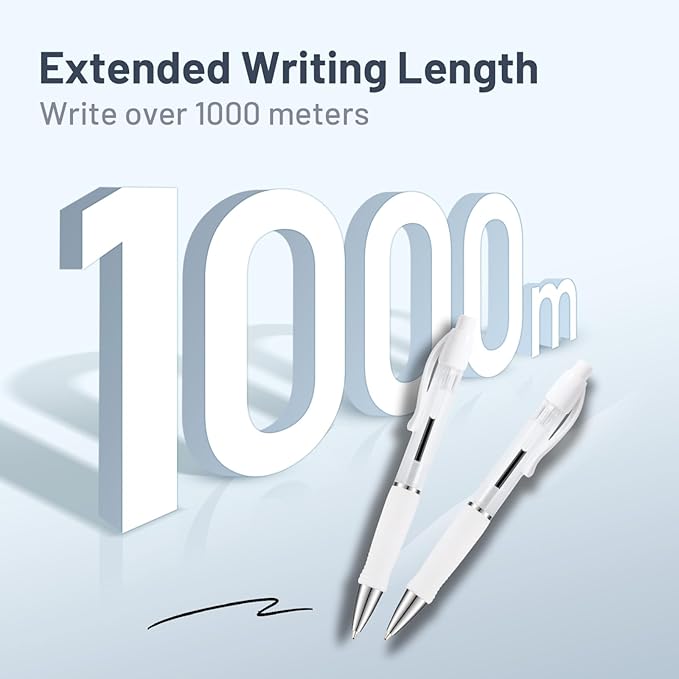 BallPoint Pens Bulk, 100 Pack White Barrel (BLACK Ink), No Bleed Black Ink with soft Grip, Click Pens for Office Home and School, Retractable Ballpoint Pens, Medium Point, 1.00MM Smooth Writing