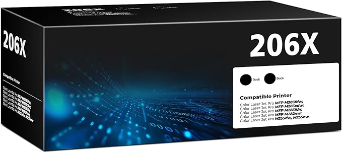 W2110X 206X Black Toner Cartridges for Laser Jet M283fdw M283cdw M255dw Compatible for HP 206X 206X W2110X Compatible with Color Laser Jet Pro MFP M283fdw M283cdw M283fdn Pro M255dw M255nw Printer
