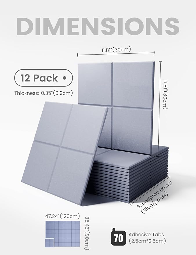 Large Felt Bulletin Board 48" x 36" Cork Board Alternative-12 Pack with 70 Safe Removable Adhesive Tabs, Cork Boards for Walls Cork Board for Home Office Classroom Pin Board-Soft Periwinkle