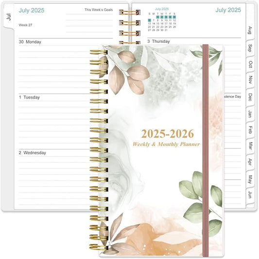 2026 Pocket Planner/Calendar - 2026 Planner from January 2026 - December 2026, Planner 2026 with 12 Tabs, Twin-Wire Binding, Inner Pocket, 3.75" x 6.75, Rose Leaf