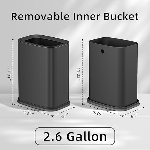 2.6 Gal Black Bathroom Trash Can,Metal Waste Baskets with Removable Inner Bucket,Small Office Garbage Can