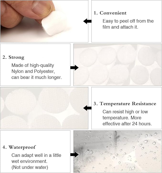 800pcs (400 Pair Sets) 15mm Diameter Sticky Back Hook, Self Adhesive Dots Loop Tapes for DIY Crafts Office Classroom (White)