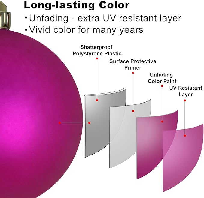 Fuchsia 4.0" X Large Christmas Balls - Christmas Tree Decoration Ornaments Shatterproof Hanging Balls for St Patrick's Day Easter Valentine Decorations Set of 4pcs Hot Pink Ornaments