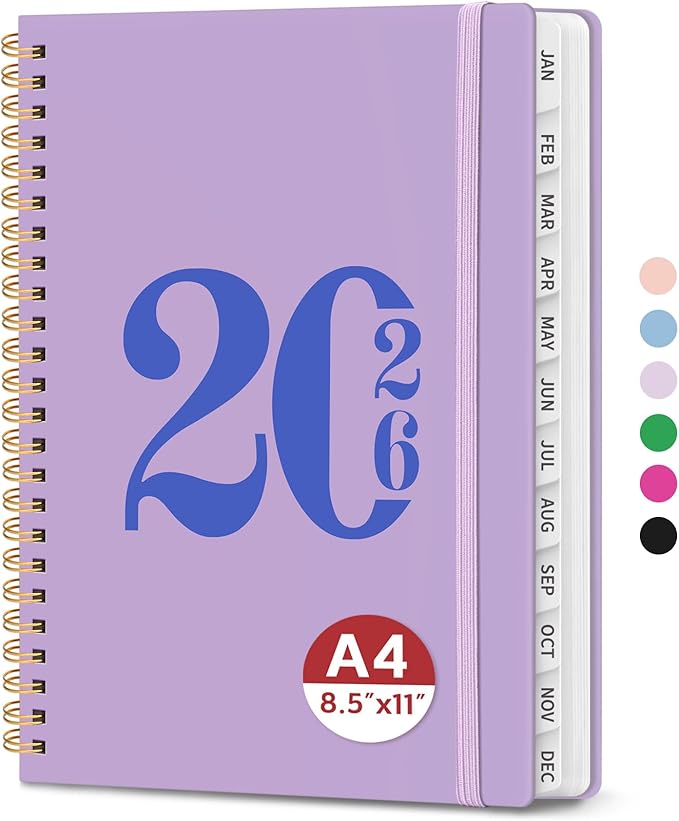 2026 Planner, Weekly and Monthly Calender Planner, Jan 2026 to Dec 2026, Hardcover 2026 Calendar Planner Book with Tabs & Inner Pocket, Office Home School Supplies for Women & Men - A4 (8.5" x 11"), Purple