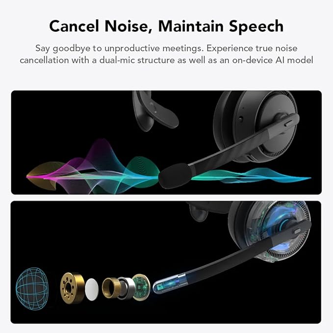 NUROUM HP31S(2nd Gen) Single Ear Wireless Headset with Mic, Bluetooth Headset with Noise Cancelling Microphones, Charging Stand, One Ear, Multi-Point/Mute, 45H Playback for Trucker/Call Center/Office