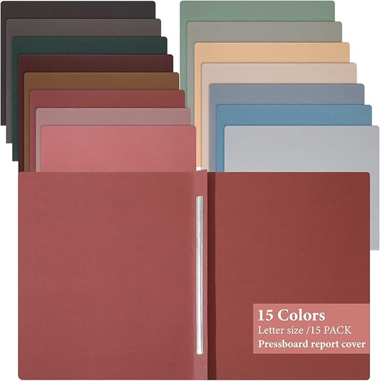 Zhanmai 15 Packs 8.5'' x 11'' Pressboard Report Covers, Metal Prong Fastener with Compressor, Letter Size 3'' Capacity Presentation Report Folder to Neatly Bind Reports, Proposals, Documents (Morandi)
