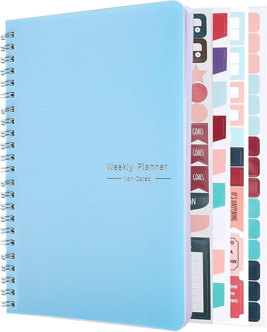 Undated Weekly Planner with Habit Tracker, 52 Weeks To Do List Notebook A5 Weekly Goal Planner with Spiral Binding & Stickers Home Work School Supplies for Women Girls 8.2" x 5.7" - Blue