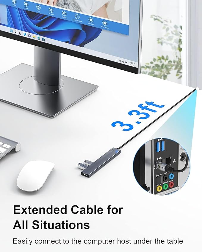 Aceele 10Gbps USB C Hub with 4 USB 3.2 Ports (2 USB A & 2 USB C), USB 3.2 Gen 2 3.3ft USB Cable Extender Hub with Type-C Power Port,Compatible for MacBook Pro 2021, iPad Pro 2021 and Other PC