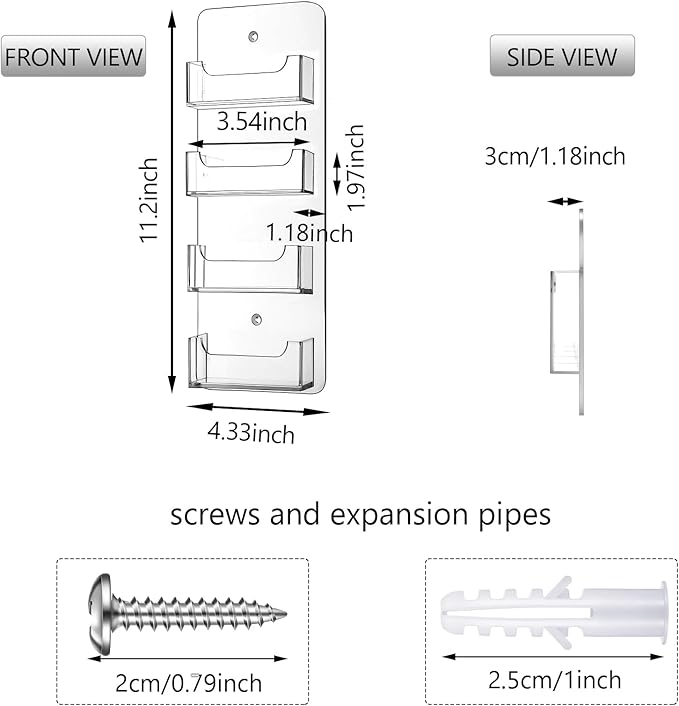 Hillban Acrylic Business Card Holder Wall Mount Clear Sticker Display Rack Multiple Card Holders Clear Acrylic Organizing Sticker Display Stand Pre Drilled(4 Pockets)