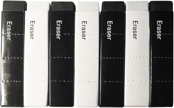 White and Black Erasers 7 Pack Pencil Erasers Cuboid Erasers for Kids Bulk for Students School Supplies Office Prize Gifts (White and Black)