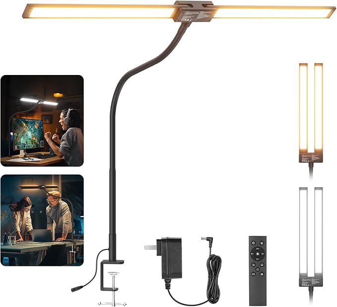 NEEWER Entry Level Version 32" LED Desk Clamp Lamp for Home Office & Dorm, 20W Dual Computer Monitor Architect Light Bar, Flexible Overhead 2200lux/Remote/5 Modes CRI80+ for Designer Drafting, N21