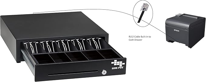 Cash Register Money Drawer. Compatible with Square [Receipt Printer Required]. Includes Built in Cable to Connect to Receipt Printer. (Printer Driven)