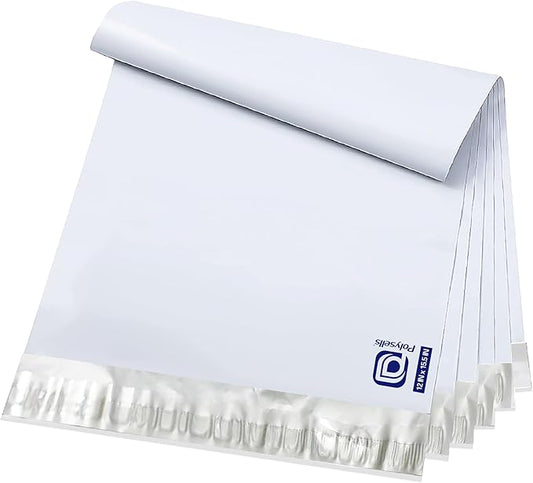 POLYSELLS 200 pcs 12x15.5 Inches White (Silver) Poly Mailers Shipping Envelopes, Strong Adhesive Sealing, Waterproof, and Tear-resistant Postal Mailing Bags for Small Business, Clothes