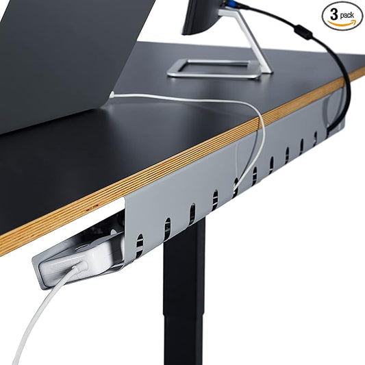 PAMO Cable Management Under Desk for Easy mounting Under-Table I Set of 3 - with 10X Cable Ties I Desk Organizer for Office/Home Office Table Thoughtful Cable Tray Holder