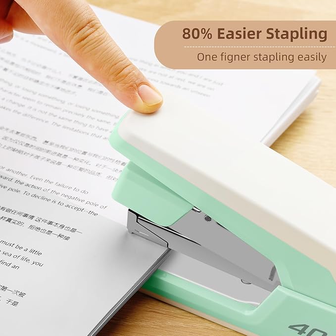 Deli Effortless Desktop Stapler, Heavy Duty Stapler, 40-50 Sheet Capacity, One Finger, No Effort, Includes 1500 Staples & Staple Remover, Green