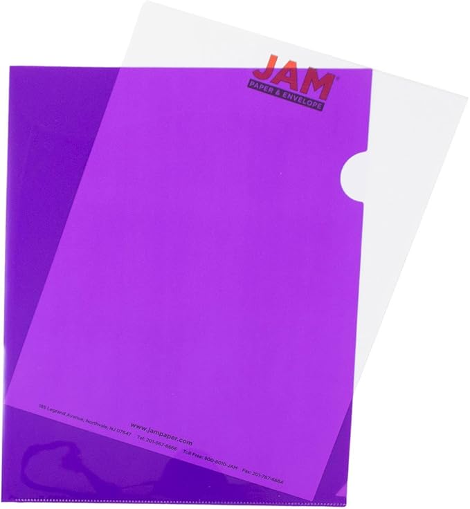 JAM PAPER Plastic Sleeves - Letter Size - 9 x 11 1/2 - Purple Project Pockets - 120 Bulk Page Protectors/Pack