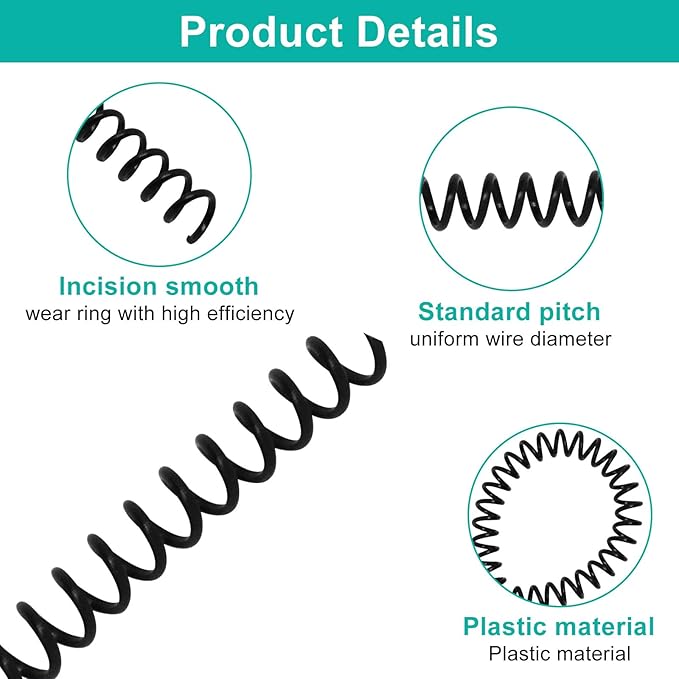 Plastic Spiral Binding Coils 100 Pack, Coil Binding 8mm(5/16") 40 Sheet Capacity, 4:1 Pitch Black Binding Spirals for Students and Coworker