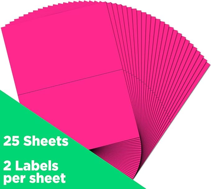 JAM PAPER Shipping Labels - Half Page - 5 1/2 x 8 1/2 - Neon Pink - 50/Pack