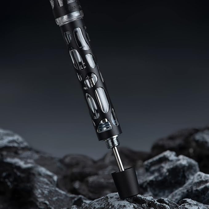 Asvine V169 Vacuum Filling Fountain Pen, Matte Black Water Drop Skeleton Transparent Acrylic Pen, Black Medium Nib Office Pen with Case Set