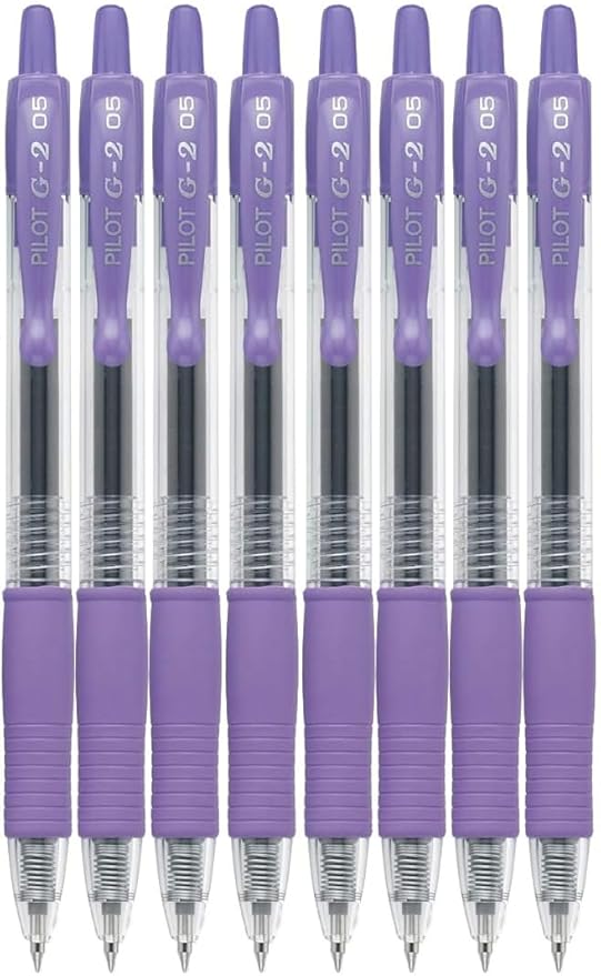 G2 Retractable Premium Gel Ink Roller Ball Pens Extra Fine Point (.5mm) Purple Ink 8 pack; Refillable & Premium Comfort Grip Bundle with Plastic Reusable Pouch