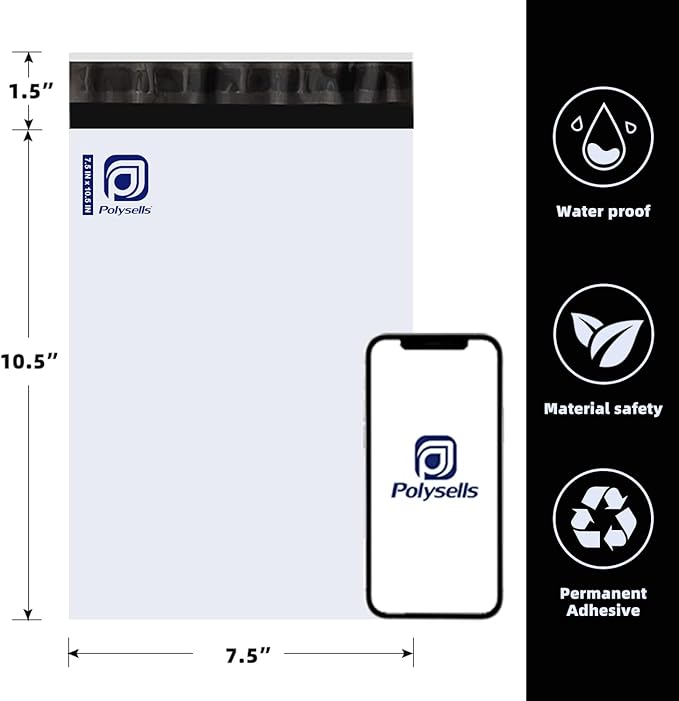POLYSELLS 200 pcs 7.5x10.5 Inches White Poly Mailers Shipping Envelopes, Strong Adhesive Sealing, Waterproof, and Tear-resistant Postal Mailing Bags for Small Business, Clothes, Non-Fragile Items