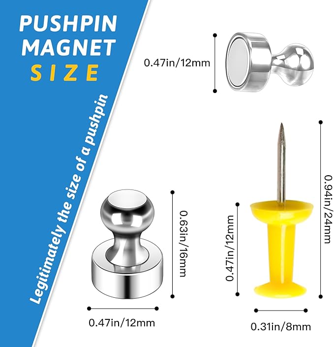 10Pack Fridge Magnets for Whiteboard Silver White Board Magnet Set Round Pin Magnets Metal Magnetic Push Pins Cute Magnet for Refrigerator Kitchen Office School