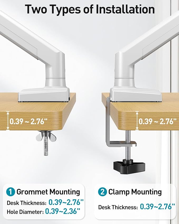 Dual Monitor Desk Mount - Adjustable Monitor Arm for 2 Monitors up to 32 inches/19.8 lbs, Double Monitor Stand VESA Bracket with C-Clamp & Grommet Mounting, Computer Screen Mount, White, Freelift