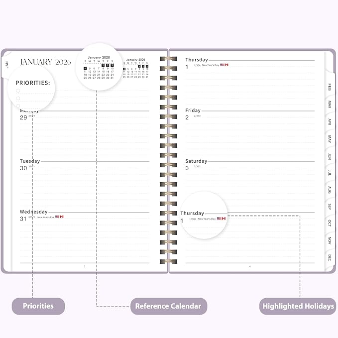 2026 Planner, Weekly and Monthly Calendar Agenda Book, Jan 2026 - Dec 2026, Hardcover Planning Academic Planner for Office School Supplies and Desk Accessories - A5 (6.3'' x 8.5'')