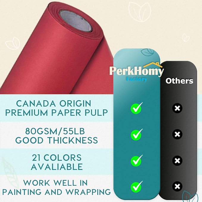 PerkHomy 24" x 2,400" (200') Red Kraft Paper Roll for Craft Bulletin Board Paper Art Table Covering Crafting Gift Wrapping Bouquet Packing Parcel 80GSM 55LB (Red, 24" x 200')