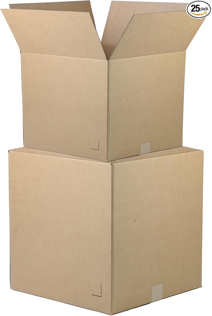 The Boxery 12"x12"x8" Brown/Kraft Corrugated Cardboard Shipping Boxes 25-Pack | Mailing, Packing, Moving & Storage for Business/Home – Durable - Eco-Friendly, Recyclable - Made in the USA