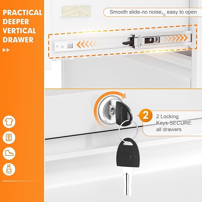 INTERGREAT 3-Drawer White File Cabinet, Locking Metal Lateral Filing Cabinets, 28W Horizontal Storage Cabinet with Adjustable Shelves for Home & Office