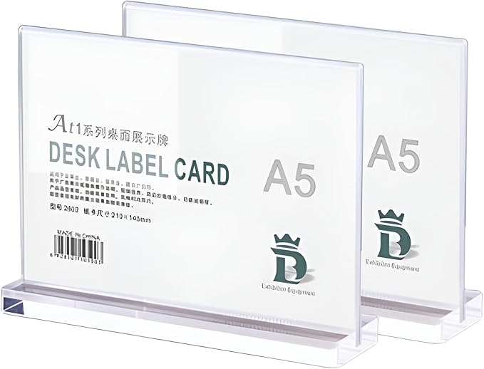 2 Pack Acrylic Sign Holder Menu Displays Double Sided Sign Stand A4/A5/A6 Clear (Transparent Horizontal A4 297×210mm/11.69×18.27 inches)