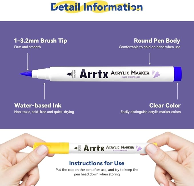 Arrtx 30 Colors Acrylic Paint Pens for Rock Painting, Extra Fine Tip Paint Markers for Rock Painting, Ceramic, Glass, Canvas, Mug, Wood, Easter Egg, Waterproof Paint DIY Crafts Making 30B