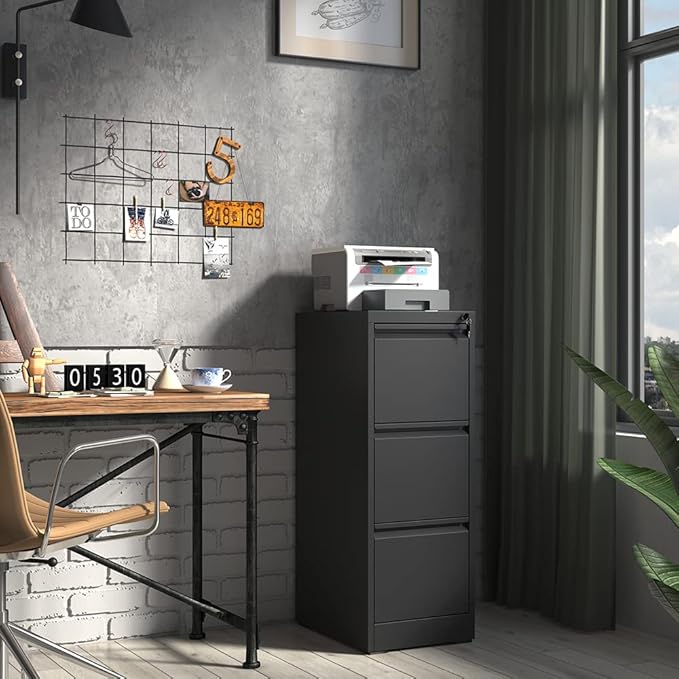 3 Drawer File Cabinet,Metal Filing Cabinets for Home Office,Vertical File Cabinet with Lock,Heavy Duty Metal Storage Cabinet for A4/Letter/Legal Size Files,Assembly Required