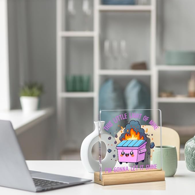 Dumpster Fire Desk Decor Accessories Funny Purple Office Decor Inspirational Coworker Gifts Acrylic Sign Plaque Table Decorations for Home Workplace