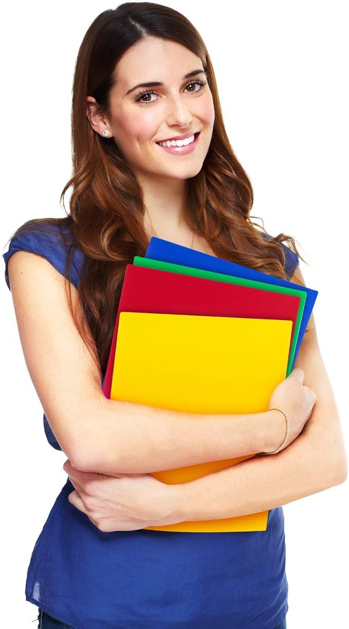 Dunwell Plastic 2-Pocket Folders (6 Pack, Assorted Colors), 8.5x11 Document Folders for School and Office, Heavy Duty Poly, Long Lasting, Includes Labels