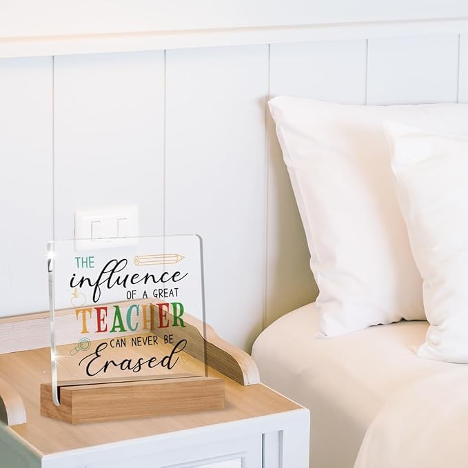 Best Teacher Gifts for Women Men, Teachers Appreciation Christmas Birthday Gifts, The Influence of A Great Teacher Office Decorative Signs Plaque for Desk