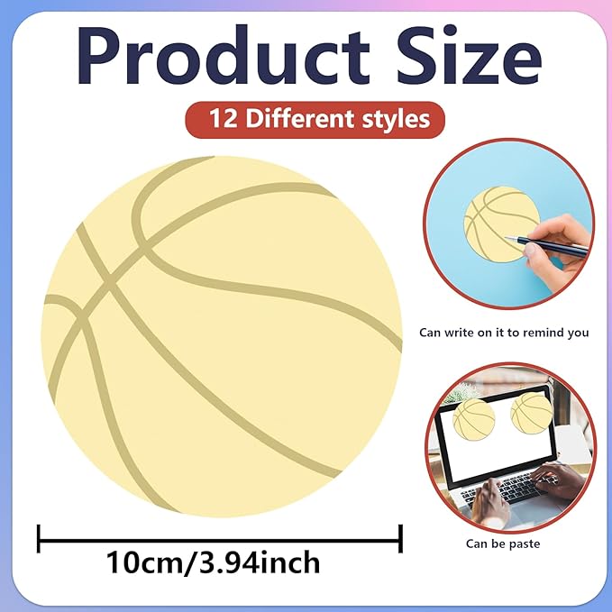 12 Pcs Basketball Shaped Sticky Notes Basketball Note Pads Colorful Self Sticky Post Notes Cute Mini Memo Sticky Tabs for School Office Home Stationery Supplies Party Favors