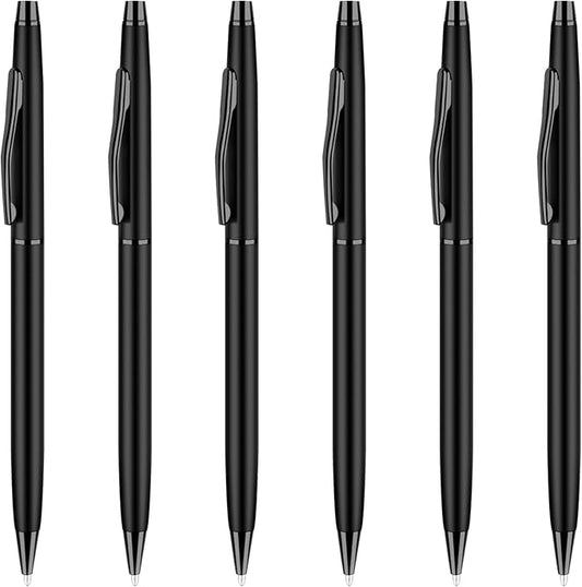 Unibene Slim Metallic Retractable Ballpoint Pens - Matte Black, Nice Gift for Business Office Students Teachers Wedding Christmas, Medium Point(1 mm) 6 Pack-Black ink