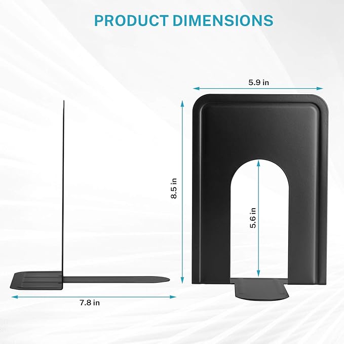 MaxGear 8.5 in Extra Large Heavy Duty Metal Book Ends, Classic Black Premium Bookends for Shelves, Non-Skid Bookend, Book Stopper for Books/Movies/CDs/Games, 8.5 x 5.9 x 7.8 in,4 Pairs