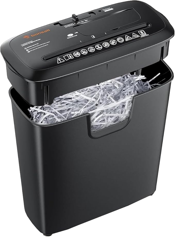 Bonsaii 6-Sheet Paper Shredder for Home Office, Portable Compact Design with Extendable Handle & Overheat Protection, 3.4 Gal Wastebasket