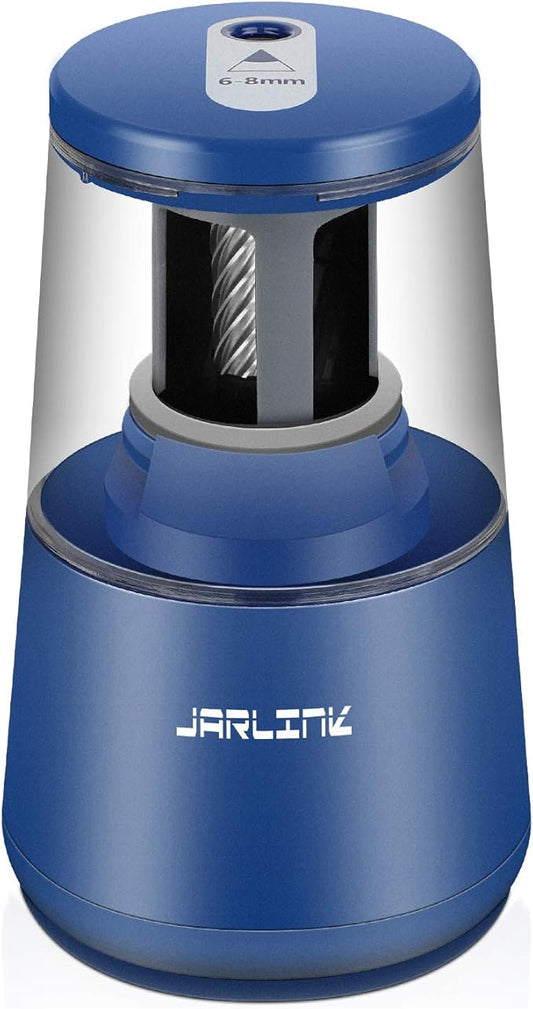 JARLINK Electric Pencil Sharpener, Heavy-Duty Helical Blade to Fast Sharpen, Auto Stop for No.2/Colored Pencils(6-8mm), AC Adapter/Battery Operated in School Classroom/Office/Home (Blue)