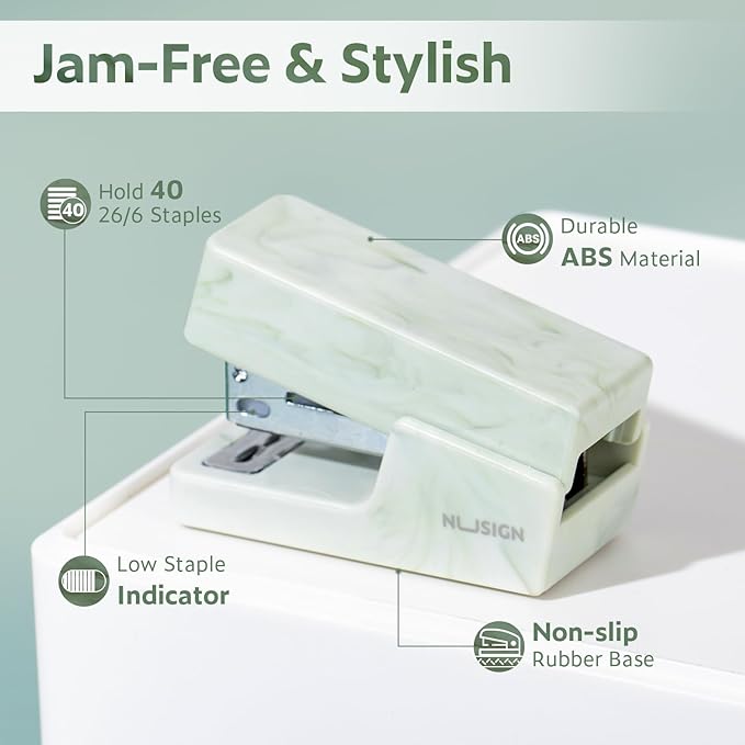 Mini Stapler with 830 Staples, Small Cute Desk Staplers, 25 Sheet Capacity, Fluid Green