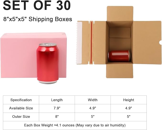 Zipper Pink Shipping Boxes Set of 30, 8x5x5 Safe Disposable Cardboard Mailer Packaging Boxes for Small Business