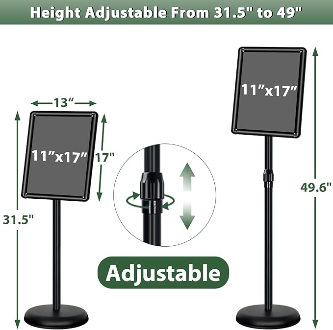6Packs Pedestal Sign Holder 11x17in Standing Signs Display Stand Adjustable Pedestal Floor Stand Sign Holder, Aluminum Poster Stand for Ads, Posters, Menu, Guide (Black)
