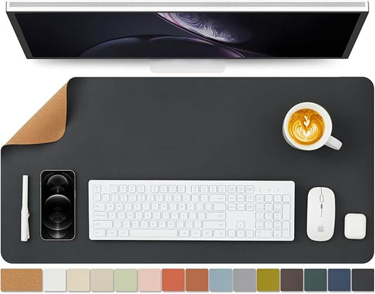 Cork Desk Mat - Dual-Sided Desk Pad for Office and Home - Desk Organization and Accessories - Ideal for Large Mouse Pad and Desk Mats on Top of Desks(Black,80cmx 40cm)